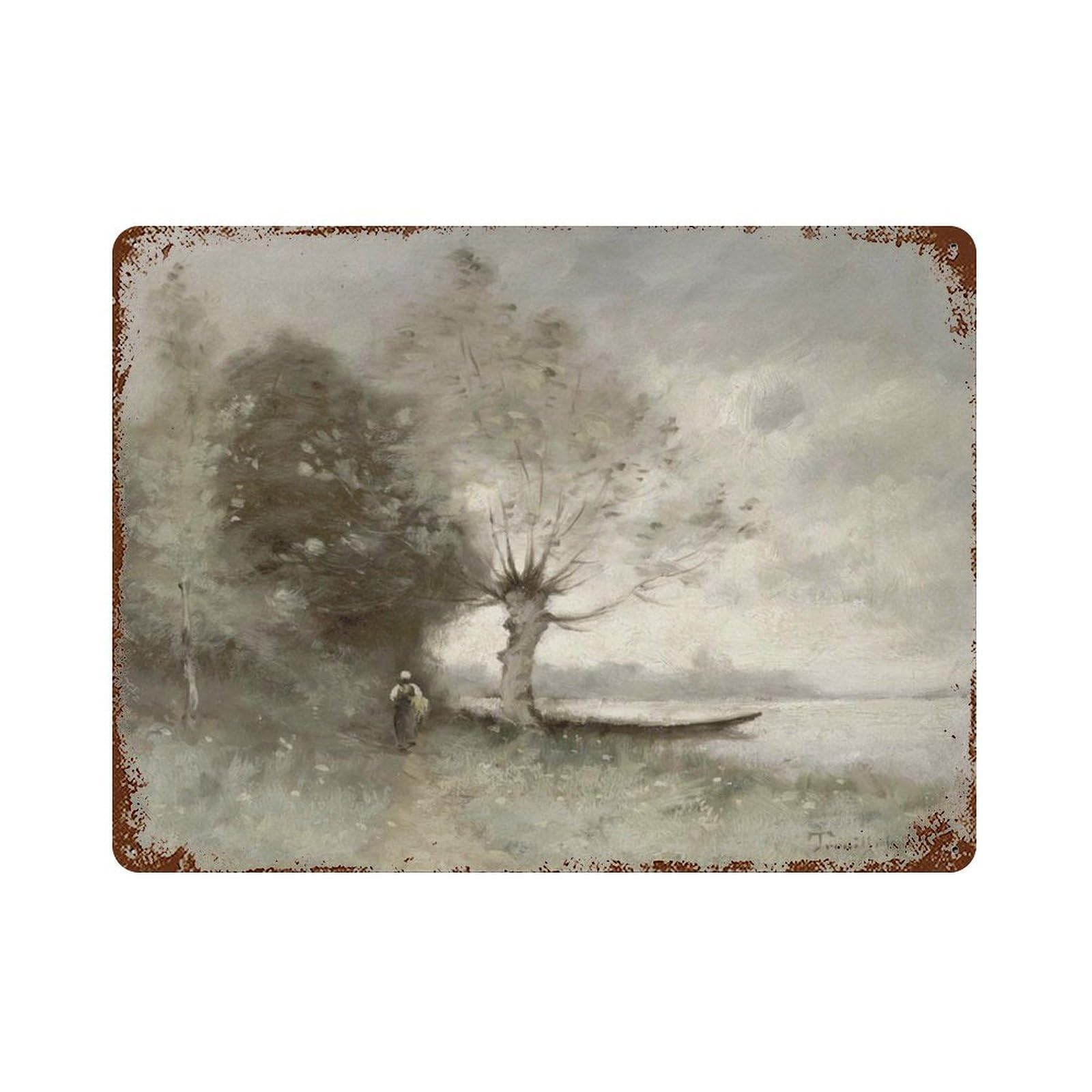 xiaoxiaoshen Pond Painting Vintage Country Landscape Muted Wall Decor Art Metal Tin Poster Modern Home Decor Art Home Bar Shop Decorations Vintage Sign 30x40cm