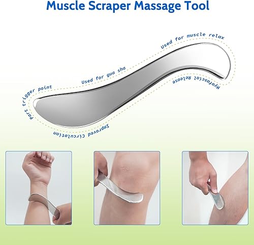 Miniatura 4 de Herramienta raspadora muscular de acero inoxidable, 2 piezas, herramienta de masaje fascista para terapia muscular, herramienta de raspado muscular,