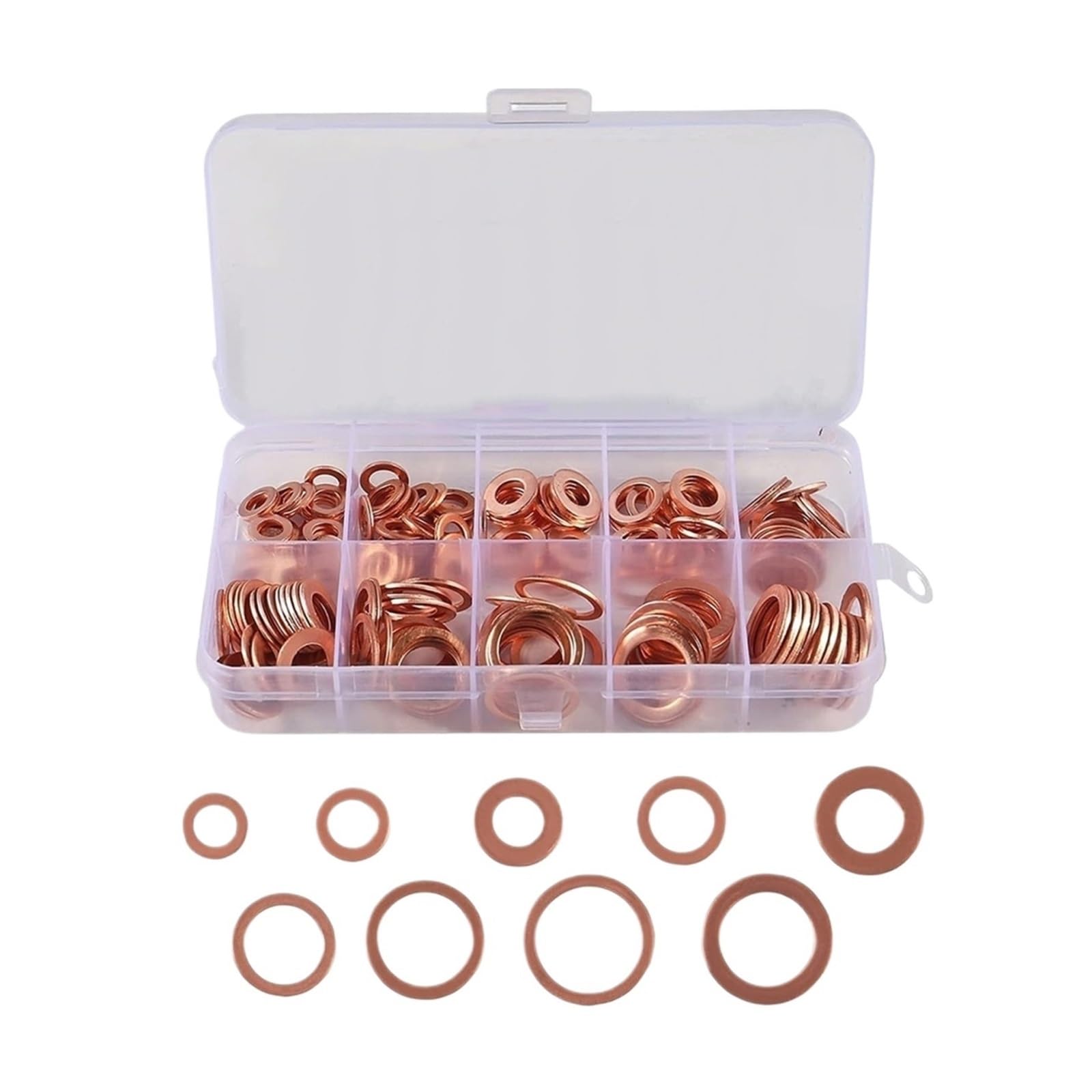 Set di guarnizioni for rondelle in rame Kit di assortimento di guarnizioni ad anello piatto for coppa dell'olio in scatola(150pcs)