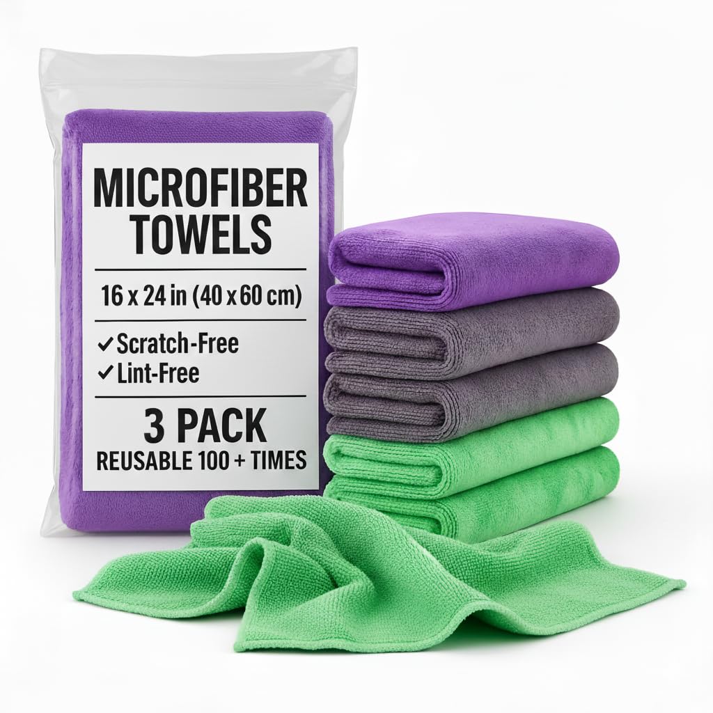 Paks Edgeless Microfiber Towels for Cars - 16x24 Microfiber Towel, Extra Absorbent Microfiber Towels (Cleaning/Car Detailing Towels), Streak-Free Microfiber Cloths Cleaning, 3-Pack, Multi-Color