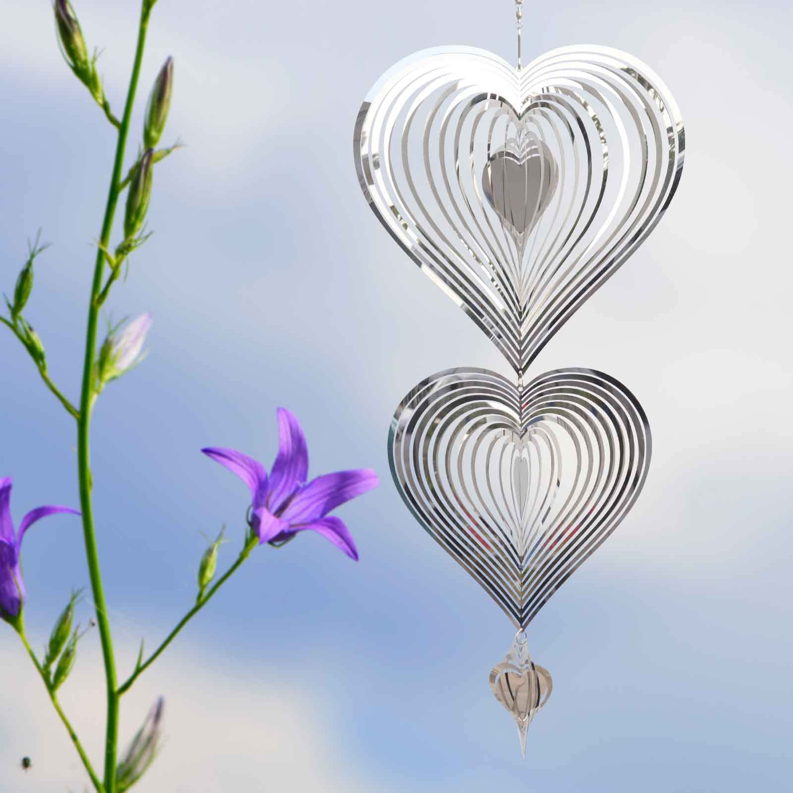Wind Spinner Zewnętrzne metalowe dekoracje, 3D dzwonki wietrzne w kształcie serca, do ogrodu, wiszące lustro ze stali nierdzewnej, wiatrak, do wewnątrz, na zewnątrz, łapacze wiatru,