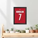 TenorArts Cristiano Ronaldo Poster Frame Portugal Worldcup Jersey Laminated Photo Print Signature Framed Painting with Matt Finish Black Texture (12 inches x 9inches) (CR) gallery image