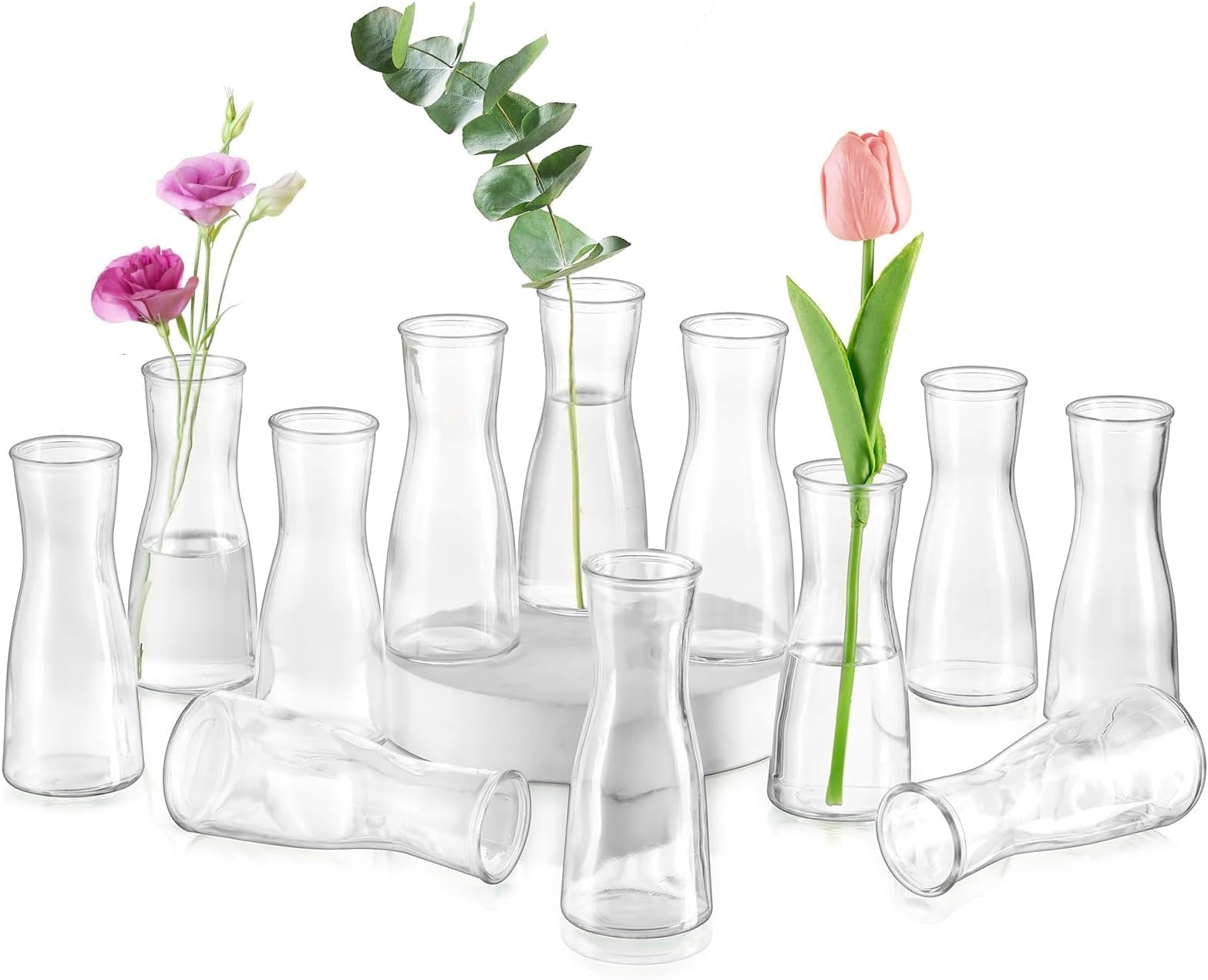 Glasseam Small Vases for Table Decoration, Modern Clear Vase Set of 12, Minimalist Flower Vase for Wedding Centrepieces, Decorative Glass Vases for Flowers, Cute Party Dining Room Bud vase Decor