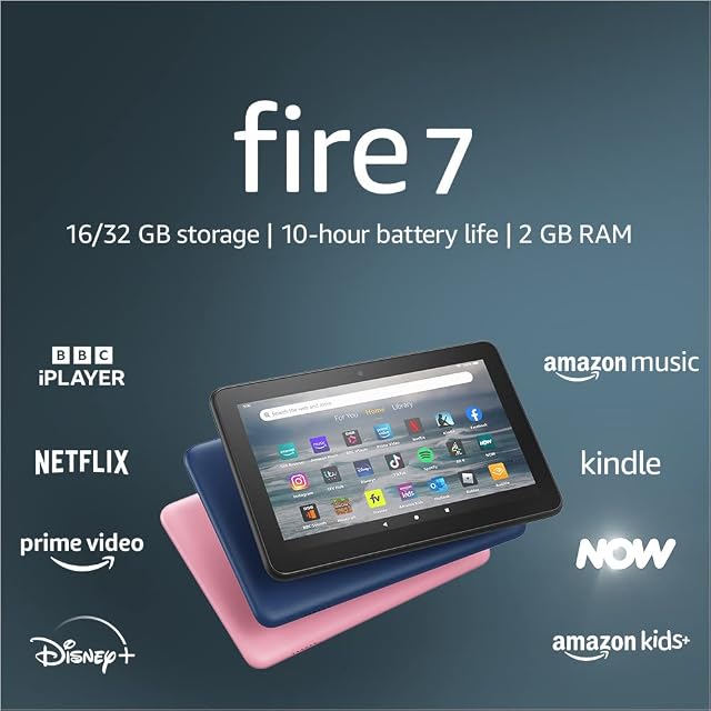 Fire 7 tablet | 7" display, 16 GB, latest model (2022 release), Rose with Ads