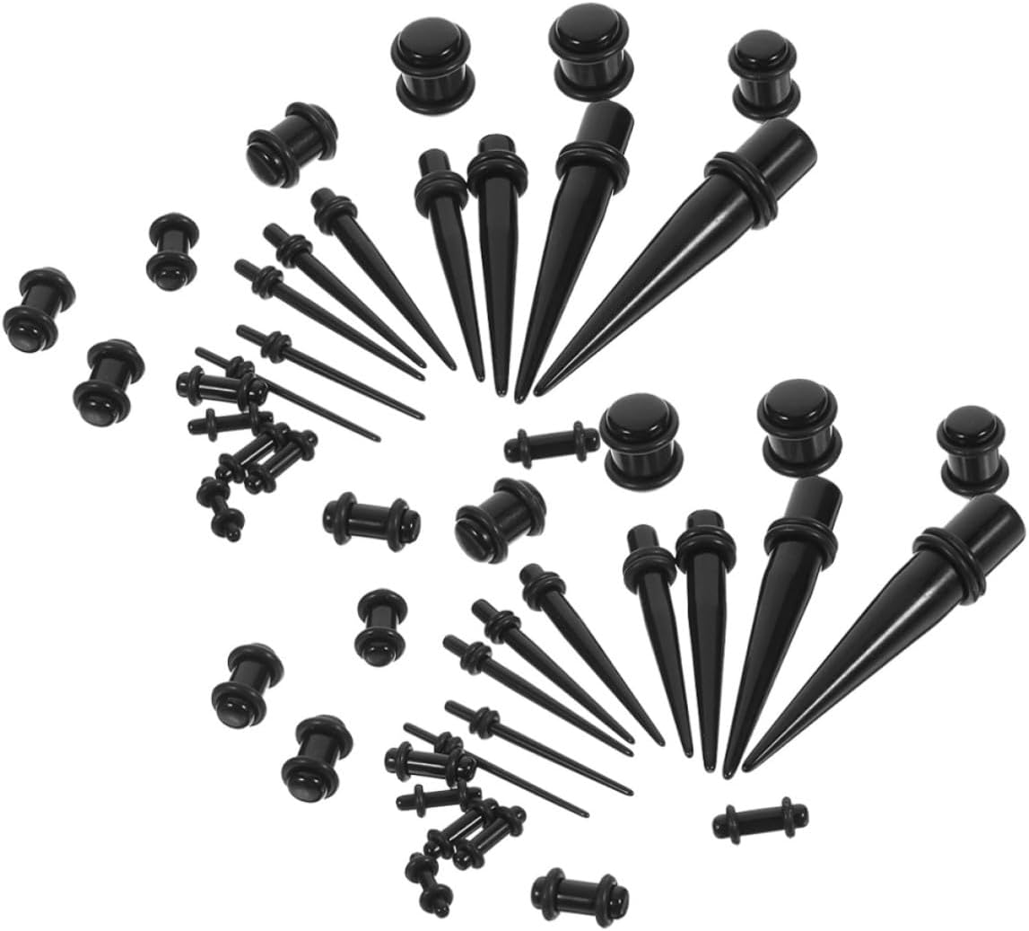 OUNONA 46pcs Ear Gauge Stretching Kit Acrylic Rubber Taper Jewelry