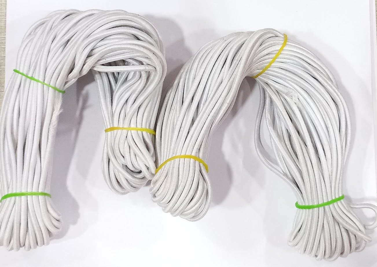 OMX White Elastic Cord Strap, Round Stretchy Ear Loop Strap for Comfortable Ear Tie, Elastic Rope for Crafts DIY Sewing Mask Making (3mm, 25 Mtr) 1