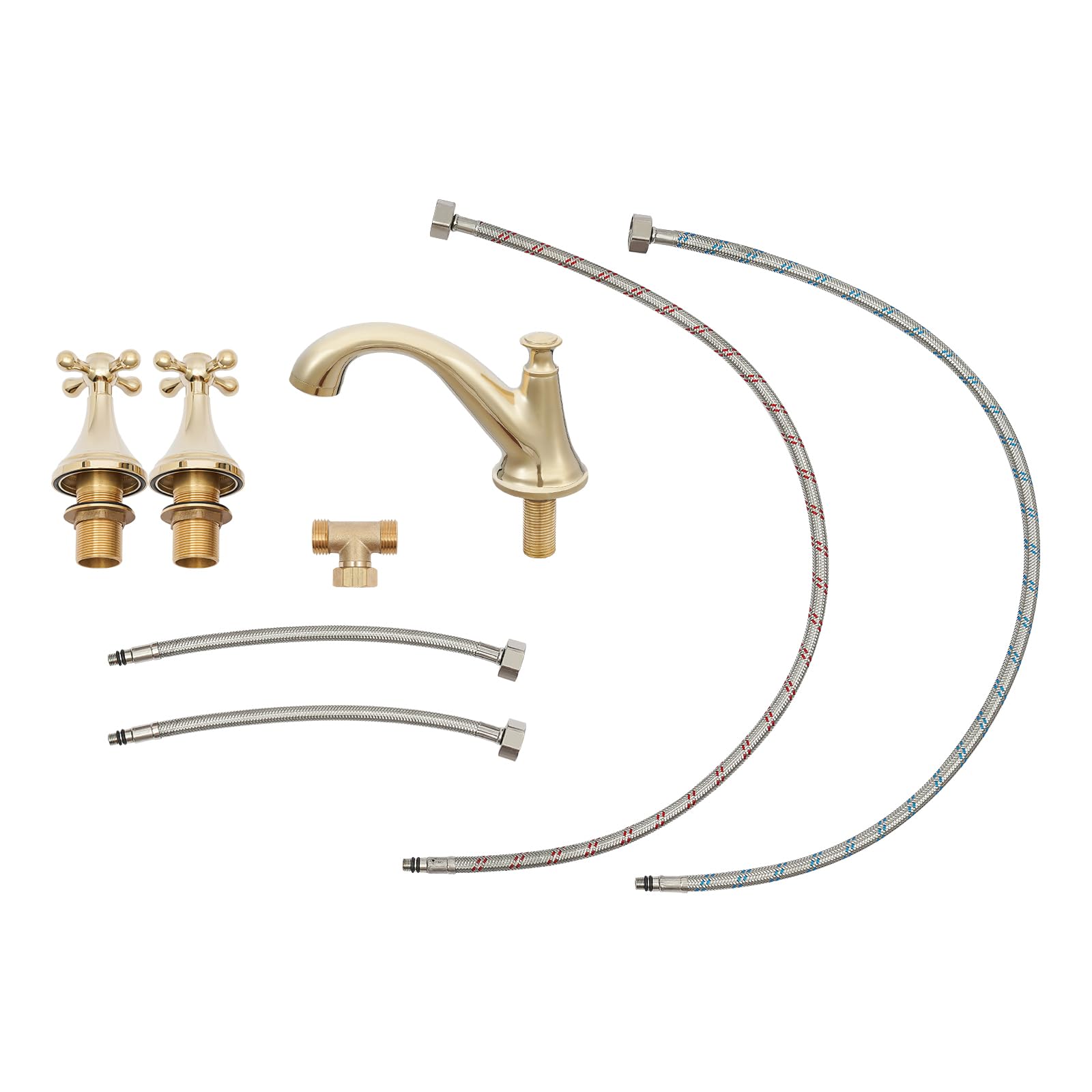 Bagno tre fori doppia apertura e chiusura lavabo rubinetto retrò oro, ottone rubinetto lavabo acqua calda e fredda, per bagno, cucine, lavelli in ceramica