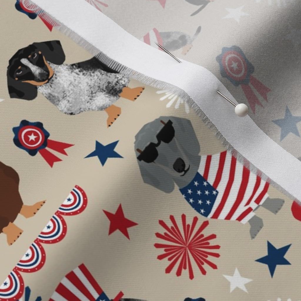 Spoonflower Fabric - Dachshund July 4Th Sand Tan Weener Dog Summer Printed on Organic Cotton Sateen Fabric by The Yard - Sewing Quilting Apparel Home Decor