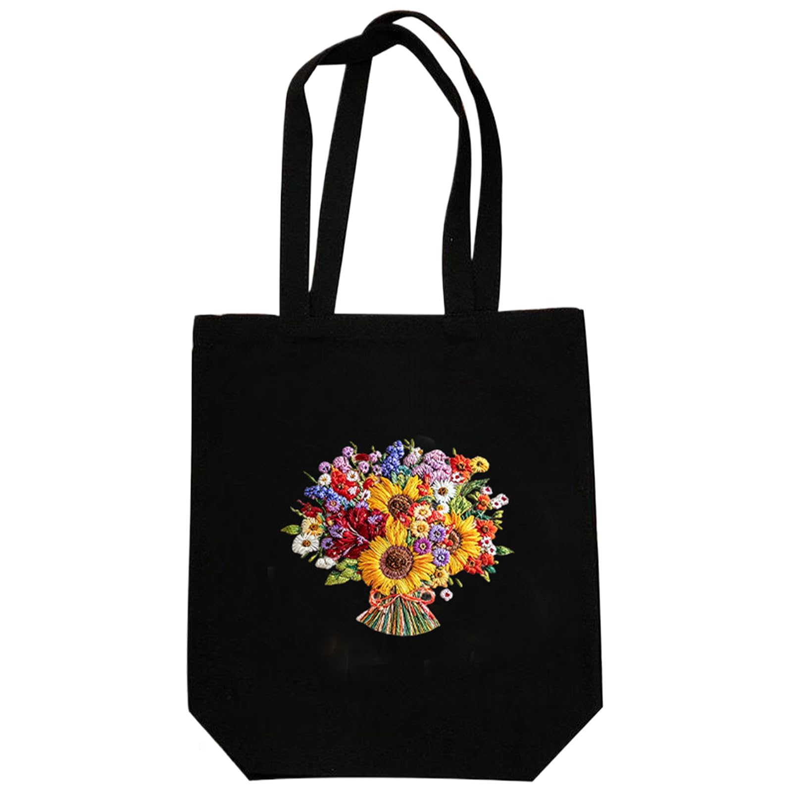 POETRYDRAW Sunflower Bouquet Canvas Tote Bag Embroidery Kit with Hoop Frame DIY Handbag Sewing Set for Adults 12.5x14.4in