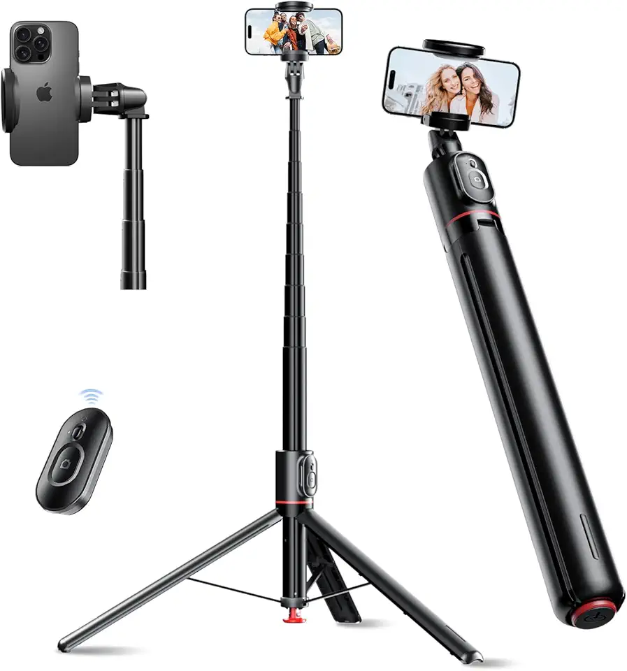 Basike Tripé para Celular – Bastão de Selfie Dobrável 177cm com Abertura Automática, Rotação Dupla 360° e Controle Remoto Magnético Destacável, 3 em 1 Pau de Selfie para Selfies e Transmissão ao Vivo