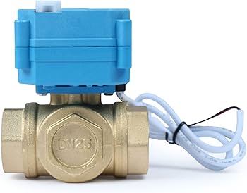 3-weg messing gemotoriseerde kogelkraan - Zware multifunctionele L-type waterafsluiter - 3-wegklep met handmatige functie, standaardpoort door U.S. Solid.(3/8, 9-24V AC/DC