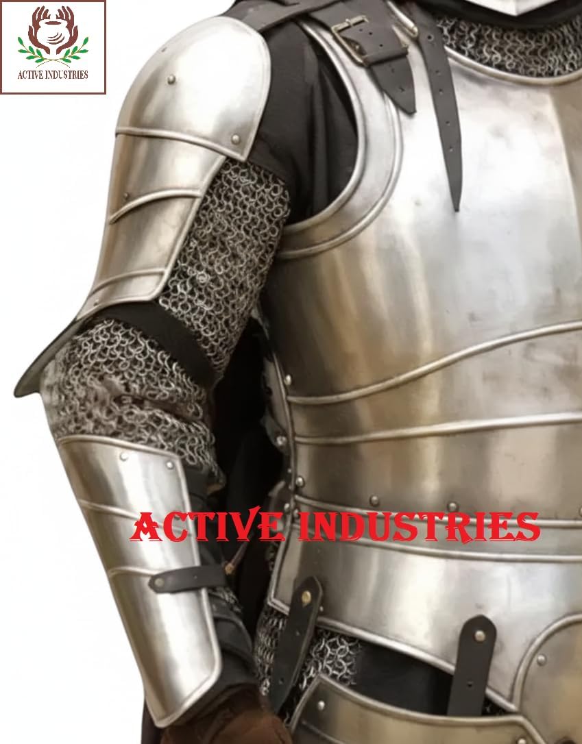 Medieval Knight Full Suit of Armor with Helmet and Cape – 18 Gauge Steel Costume for LARP, Cosplay, Halloween, Stage Performance, Themed Events, Adult Men (Chainmail & Sword Not Included)