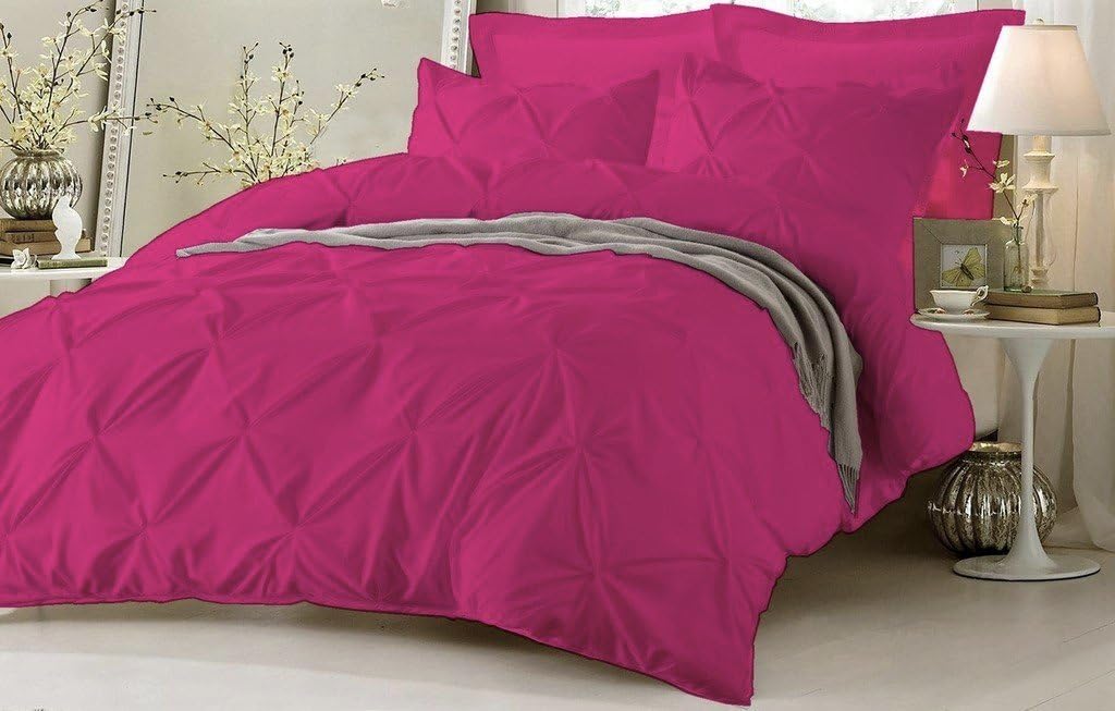 Stylish Pinch Pleated 1 PCs Decorative Duvet Cover(Hot Pink, Twin/Twin XL) Luxurious 100% Egyptian Cotton 300 Thread Count
