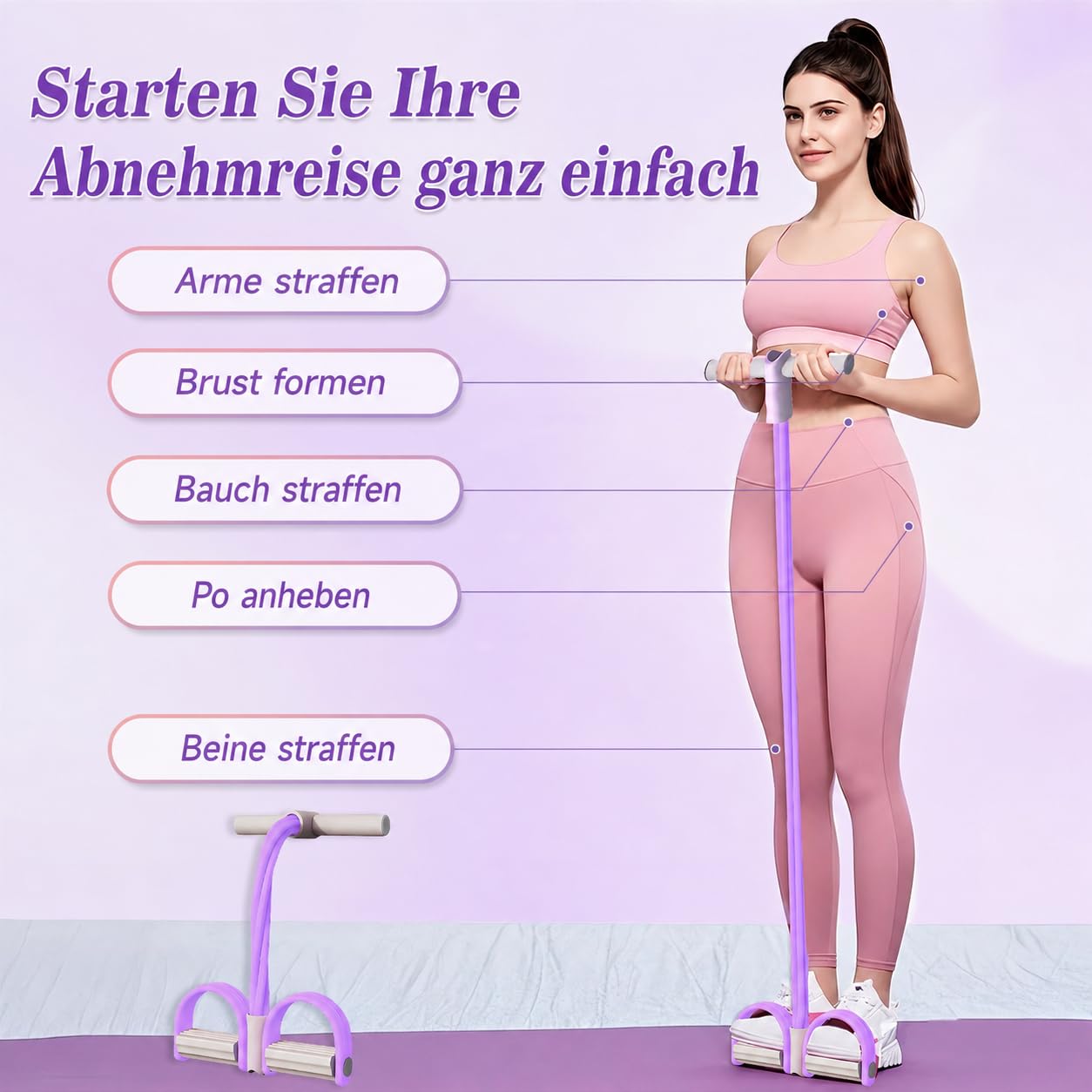 Pedal Widerstandsband mit Griff, Bauchtrainer für Zuhause, Sit Up Trainingsgeräte Bodybuilding Expander, 6 Tubes Elastische Zugseil, Resistance Bands Fitnessgeräte für Zuhause Abnehmen Training