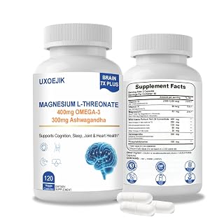 Magnesium L-Threonate 2000mg with Vitamin D, K2, Fish Oil & Ashwagandha - Brain Health, Memory, Sleep Support - Vegan Non-GMO, 120 Capsules - Amazon product rated Grade A