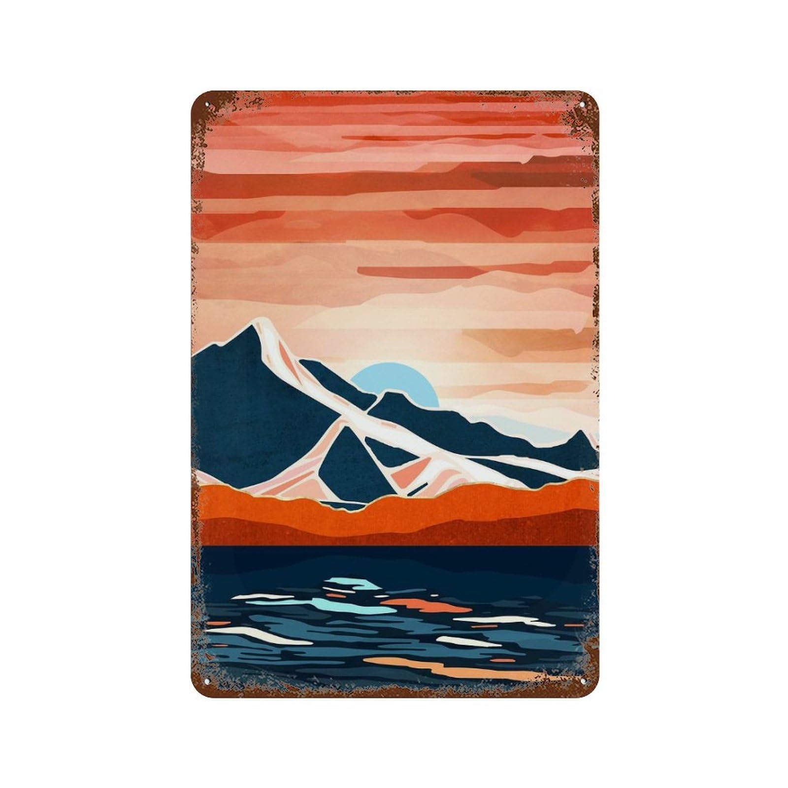 Rust Effect Retro Ocean Sunset Rusty Metal Tin Sign 11.8"x7.9", Farmhouse Wall Decor for Cafe, Home Bar And Lounge Decor