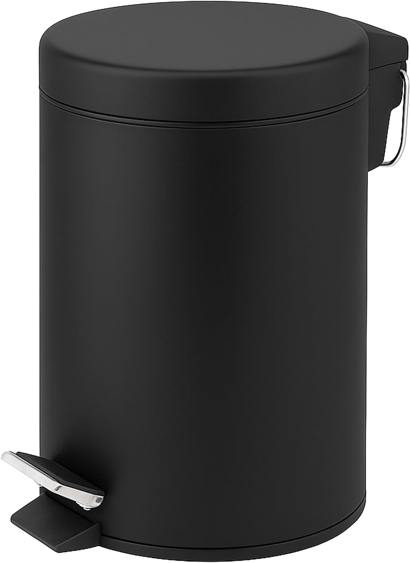 Innoteck Essentials Round Colour Coated Pedal Bin 3L Dustbin Size 26x17cm for Kitchen and bathroom, Matt Black, Powder Coated Steel, 3 Litre