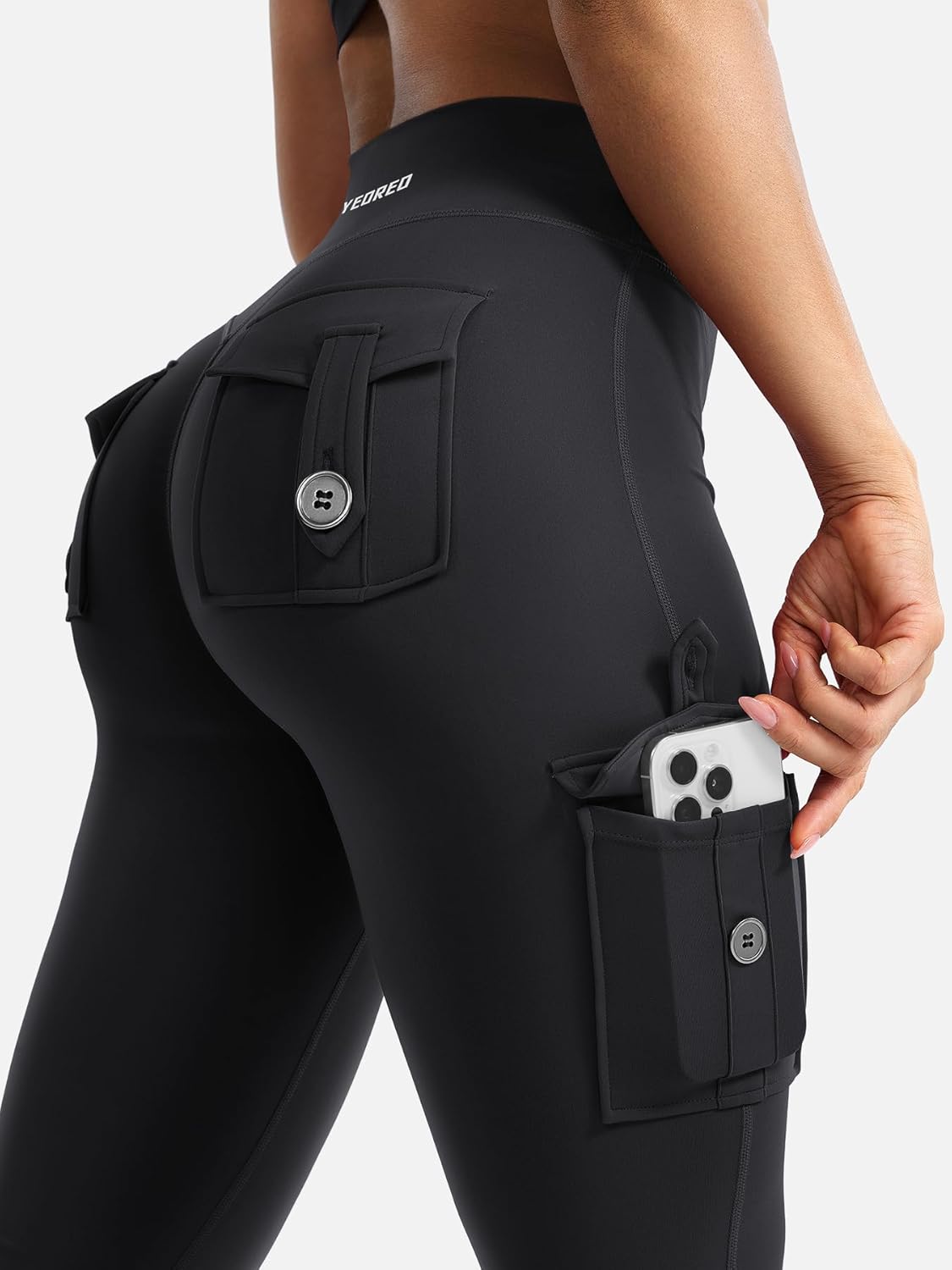 YEOREO CoreFlex Women Workout Flare Leggings with Pockets Hidden Scrunch High Waisted Cargo Gym Yoga No Front Seam Leggings thumbnail