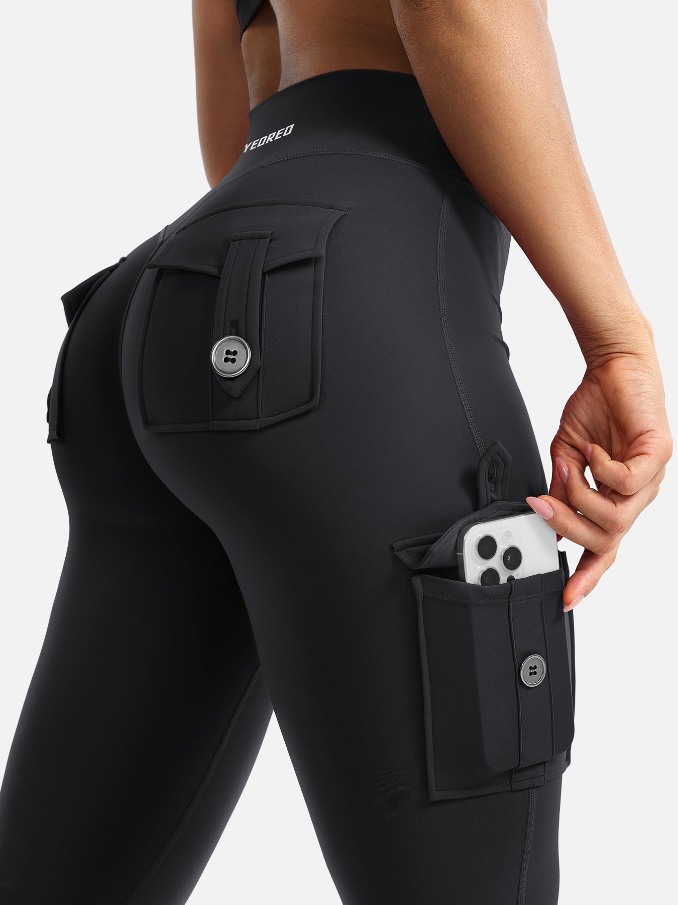 YEOREO CoreFlex Women Workout Flare Leggings with Pockets Hidden Scrunch High Waisted Cargo Gym Yoga No Front Seam Leggings