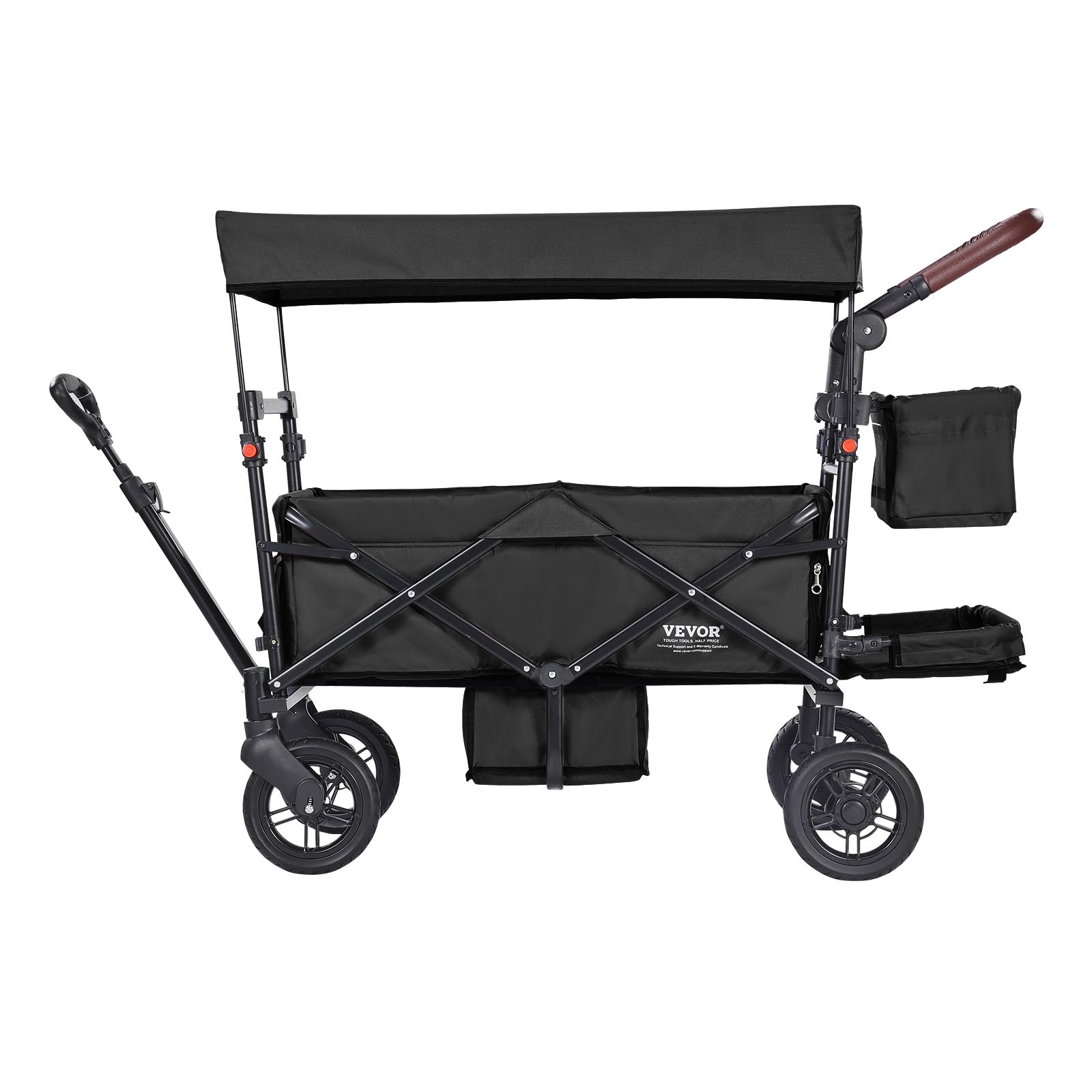 VEVOR Passeggino Wagon per 2 Bambini Pieghevole con Maniglia Regolabile, Tettuccio Rimovibile, Imbracatura Circolare, 4 Ruote con Freni, Multifunzione per Campeggio, Nero