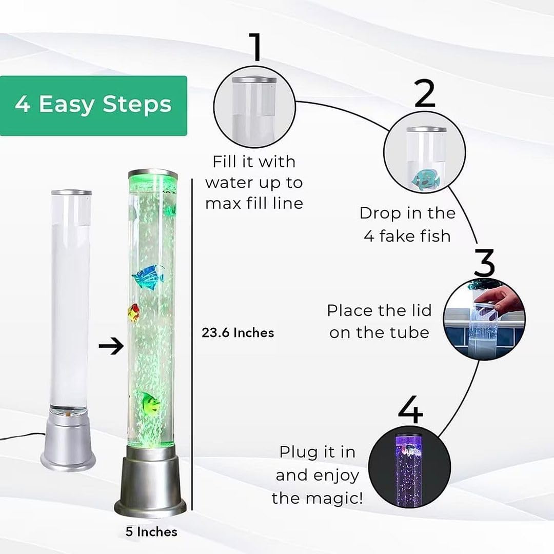 Fish Lamp Sensory Bubble Tube Lamps Aquarium Night Light 6 LED Color Changing Tubes Table Lamp Lava Bedroom Lamps Home Decor Desk Fish Tank Gifts Men 1.9FT