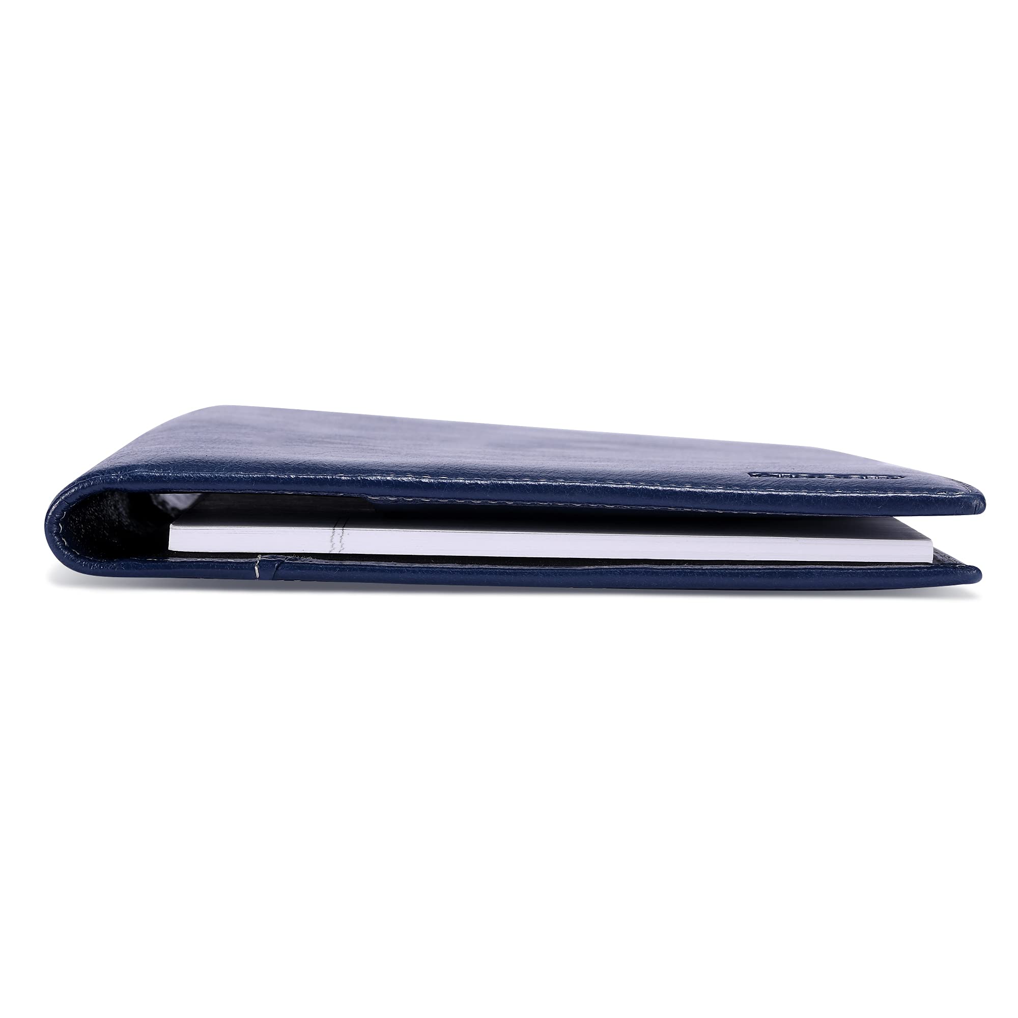 Carpeta de cuero para hombres y mujeres con lazo para bolígrafo, piel de becerro italiana, carpeta de negocios (azul envejecido)