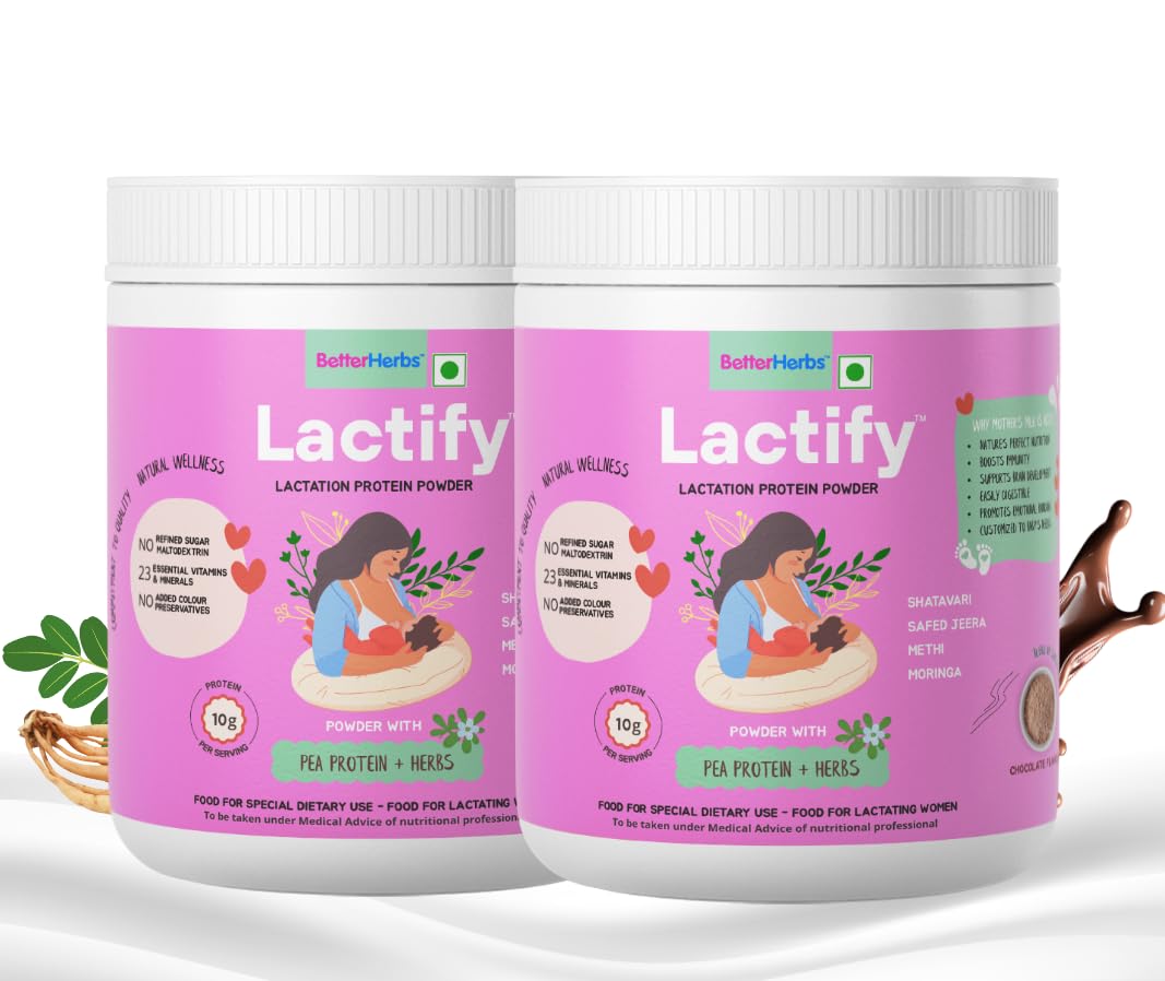 Lactify Lactation Protein Powder to increase Breast Milk for Feeding Mothers Chocolate Flavour 325 g each | Postpartum Recovery with 23 Essential Vitamins & Minerals | No Refined Sugar & Preservatives ( Chocolate – Pack of 2 )