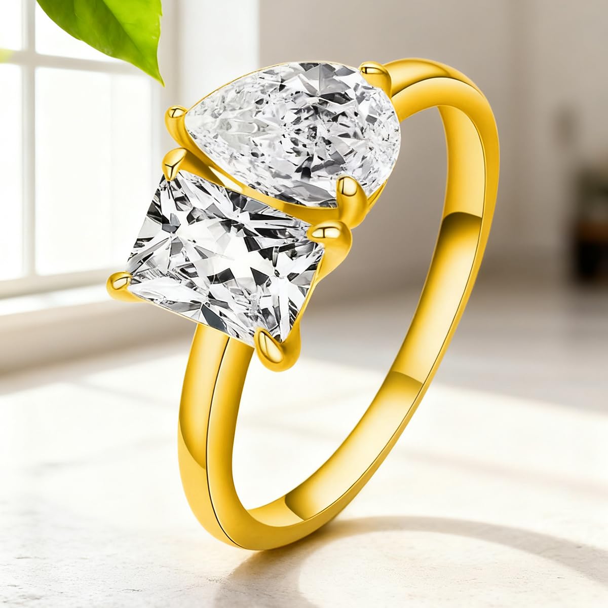 1pc Water Drop & Square Zircons Rings For Women Party Engagement Wear Copper Ring Fine Jewelry For Anniversary Birthday Gift