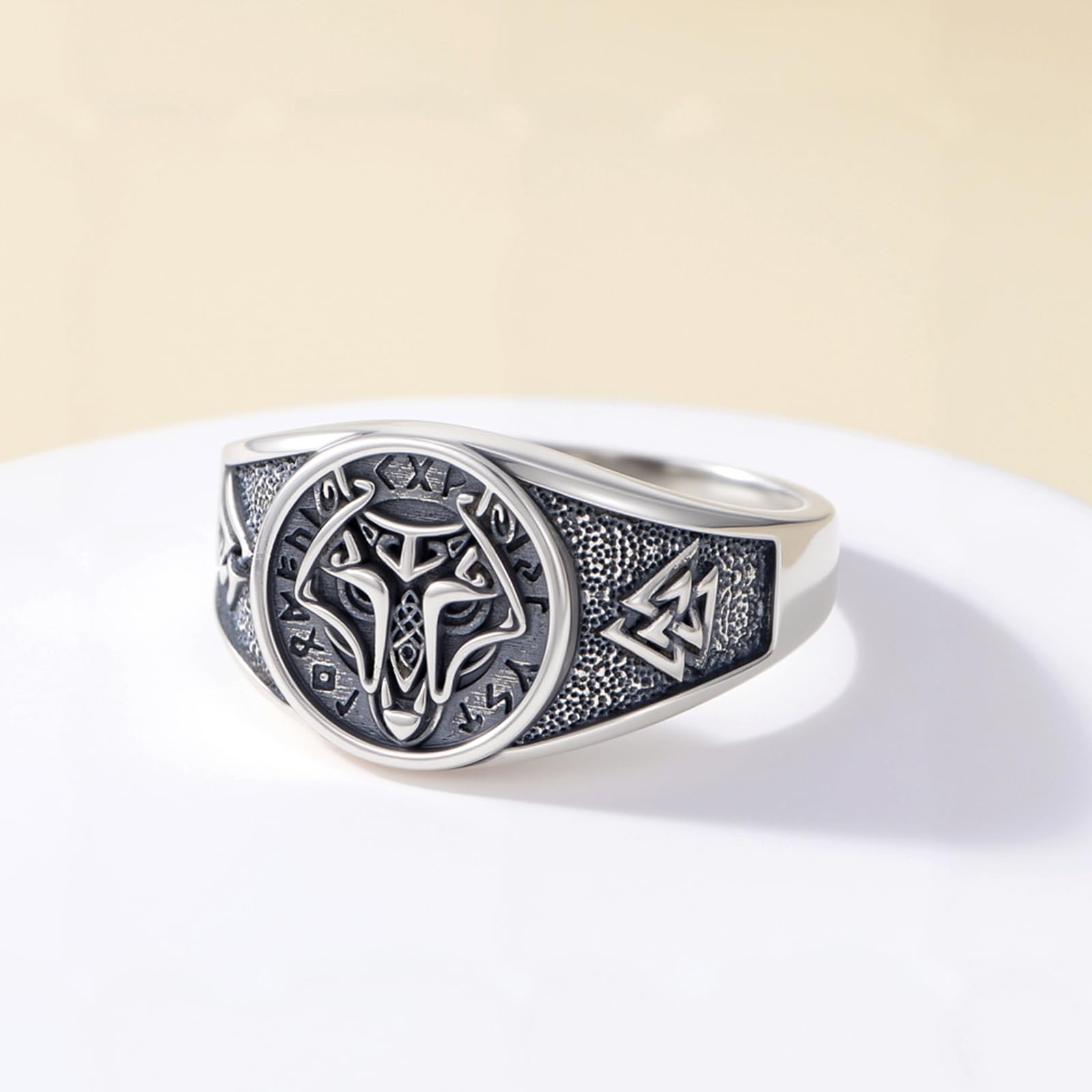 925 Sterling Silber Klotzige Wikinger Ringe für Männer Norse Wolf Ring Oxidiert Oldtimer Wikinger Keltischer Schmuck Geschenke für Ehemann Freund Vater Bruder Freund