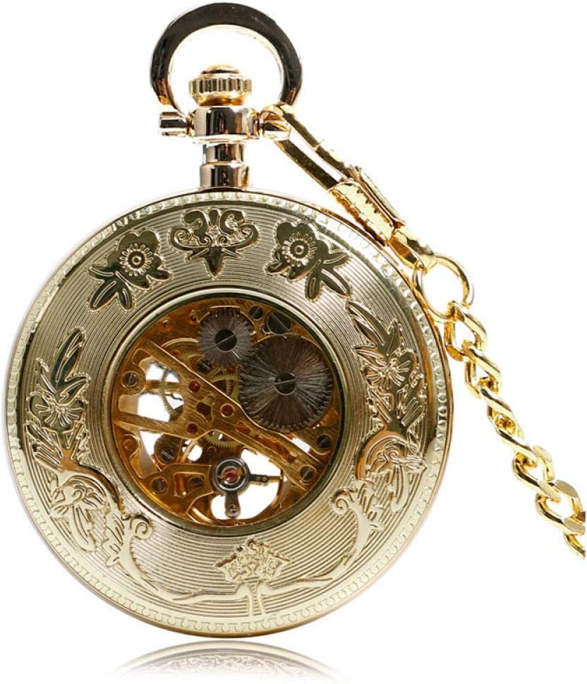 OIFMKC Pocket Watch Pocket Watch Mechanical Hand Winding Gold Fashion Watches Engraving Men Full Steampunk Elegant Pendant Chain Classic Gift