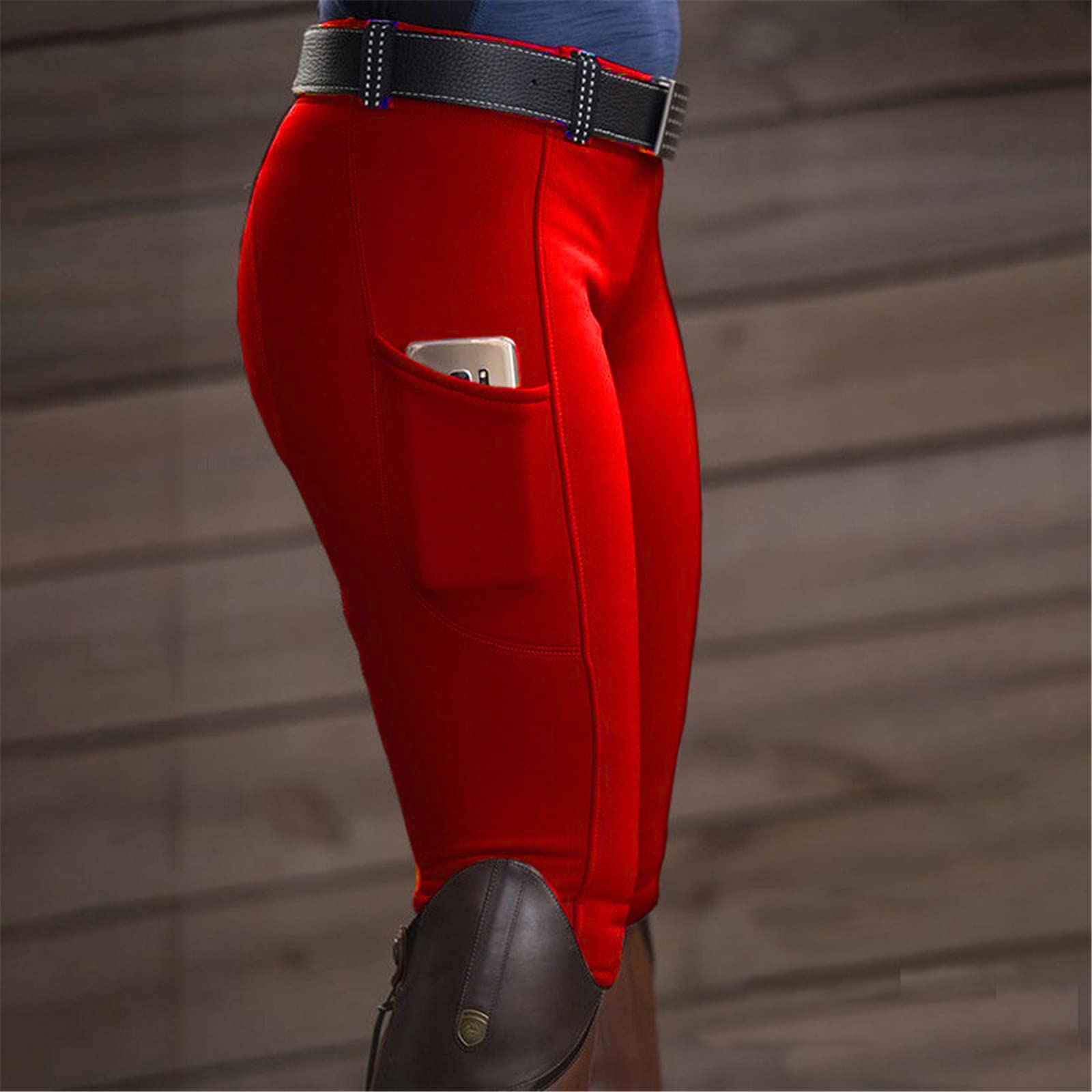 Pantalones de equitación para mujer rojos: pantalones de cadera para mujer, tejido elástico, pantalones de equitación para mujer, cintura alta, monocolor, pantalones de equitación, elásticos, para el