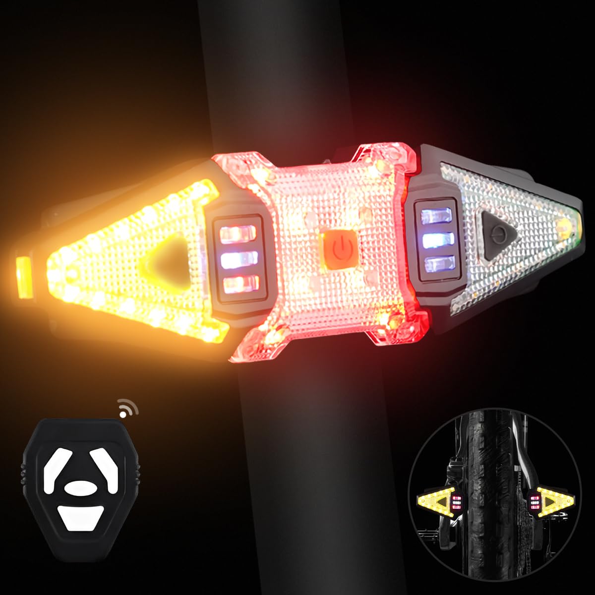 Luce Posteriore Bici con Segnale di Girata - NIUAWASA Split Posteriore Luci per Bicicletta Ricaricabile Telecomando Senza Fili Bici Fanale Posteriore Spia Lampada (Luce di svolta+luce principale)