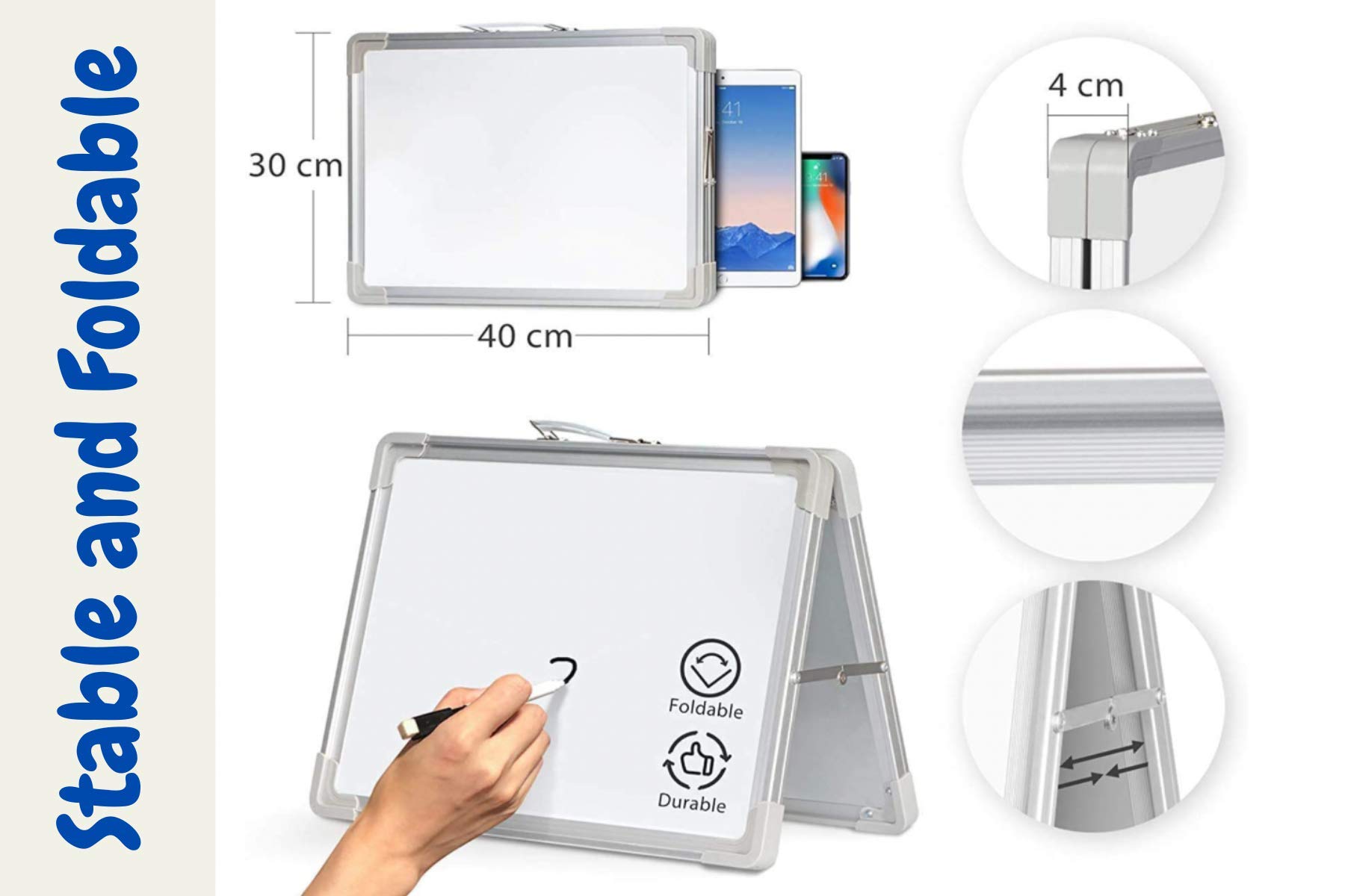 Tableau Blanc Effacable A3 30 X 40 Cm Magnétique Double Face Avec 3 Stylos 98189400