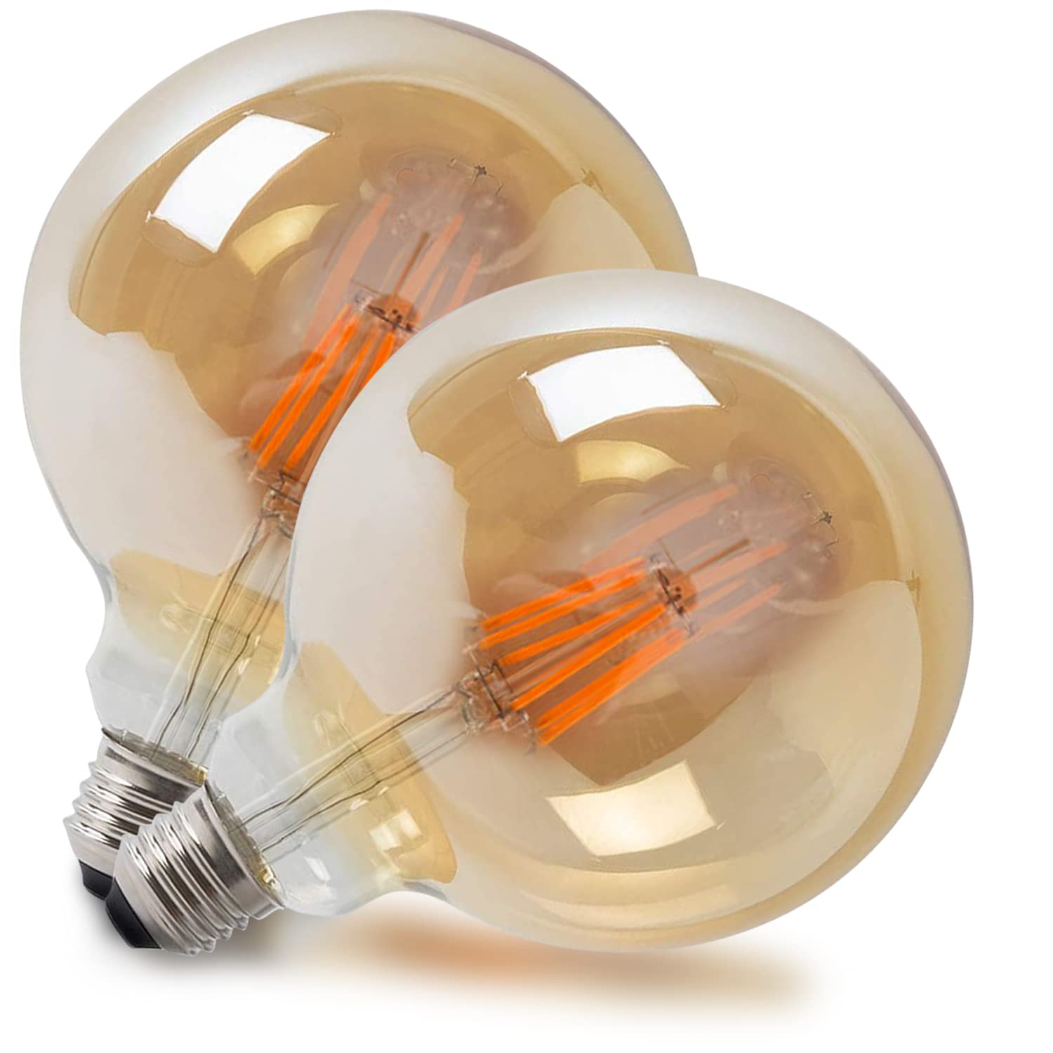 LEDSone 2 Pack Vintage LED Dimmable Light Bulb E27 Edison Screw 8W G125 Globe LED Filament Amber Bulbs 450lm 2700K Warm White Fashioned Bulbs — image 1