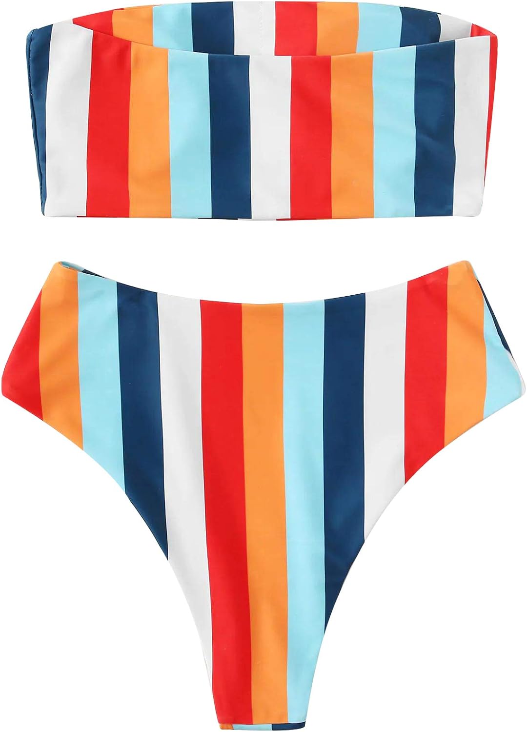 SweatyRocks Women's Bathing Suits Striped Bandeau Bikini high Waisted Swimsuits Swimwear Set - Image 3