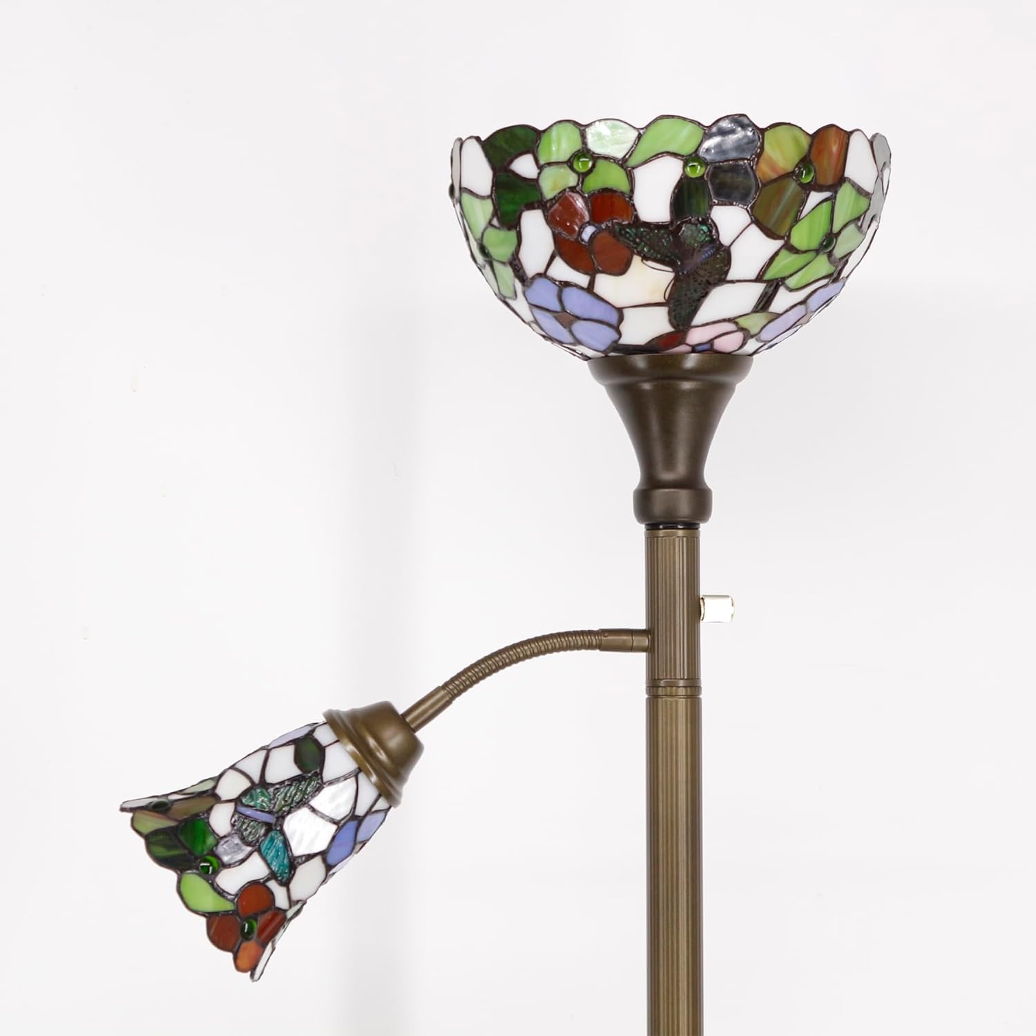 Tiffany Floor Lamp Torchiere with Side Nightlight Butterfly Flower Style Stained Glass Reading Light 10X10X71 Inches Pole Standing Corner Torch Uplight Decor Bedroom Living Room Home