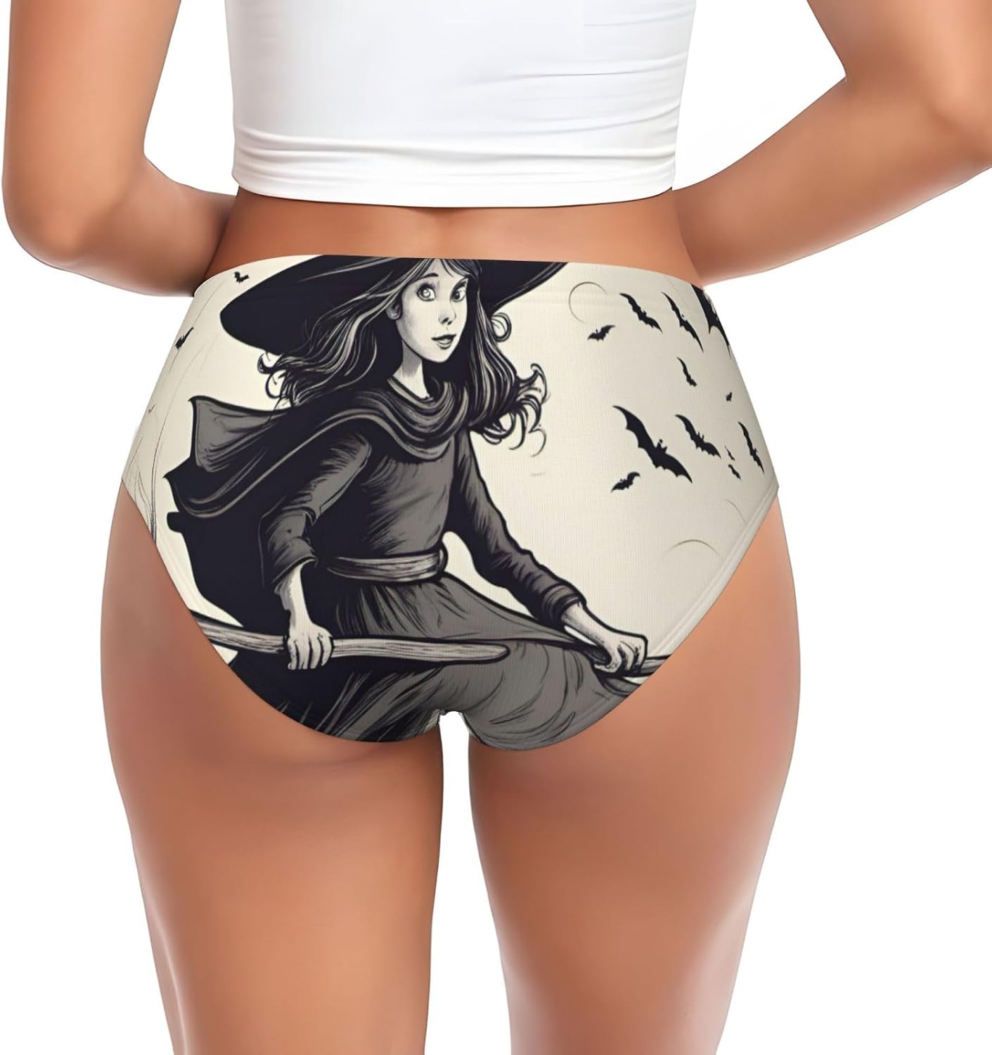 Halloween Witch Flying Print Women'S Briefs Underwear,Comfortable Panties For Women,Everyday Essential