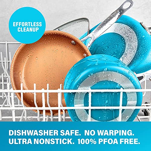 Gotham Steel Cookware + Bakeware Set With Nonstick Durable Ceramic Copper Coating – Includes Skillets, Stock Pots, Deep Square Fry Basket, Cookie Sheet And Baking Pans, 20 Piece, Turquoise #TOP5