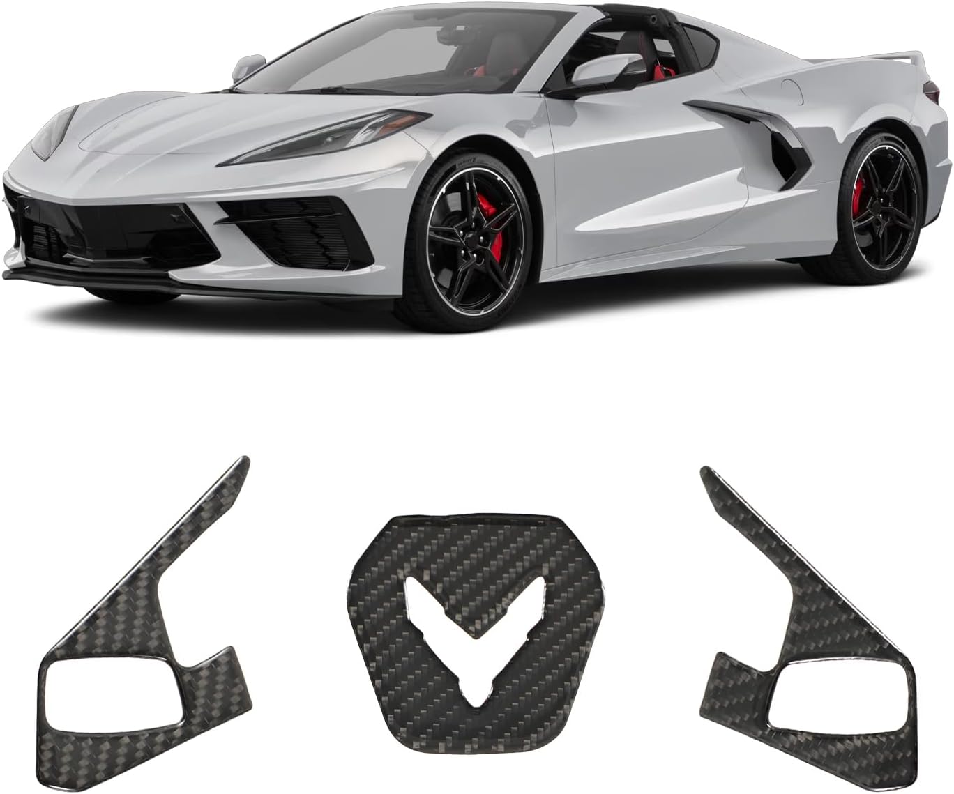 Real Carbon Fiber Steering Wheel Cover Compatible with Corvette C8 2020-2026, Interior Decor Sticker Accessories