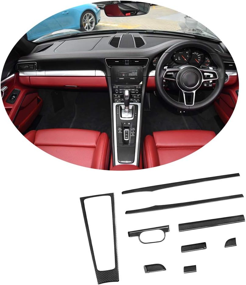MCARCAR KIT Interior Trim fits Porsche 991 718 981 Carrera Boxster Cayman 2013-2018 Customized Carbon Fiber Car Inside Center Console Dashboard Dash Decor Cover Trims 9pcs (RHD)