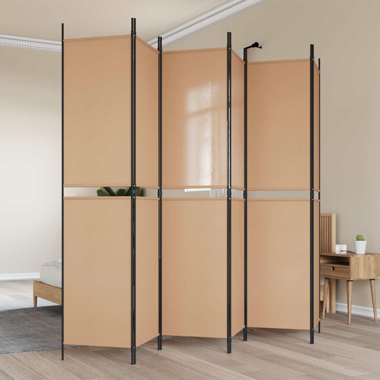 6 divisori in tessuto, 300 x 220 cm, pieghevole, per soggiorno e ufficio, beige