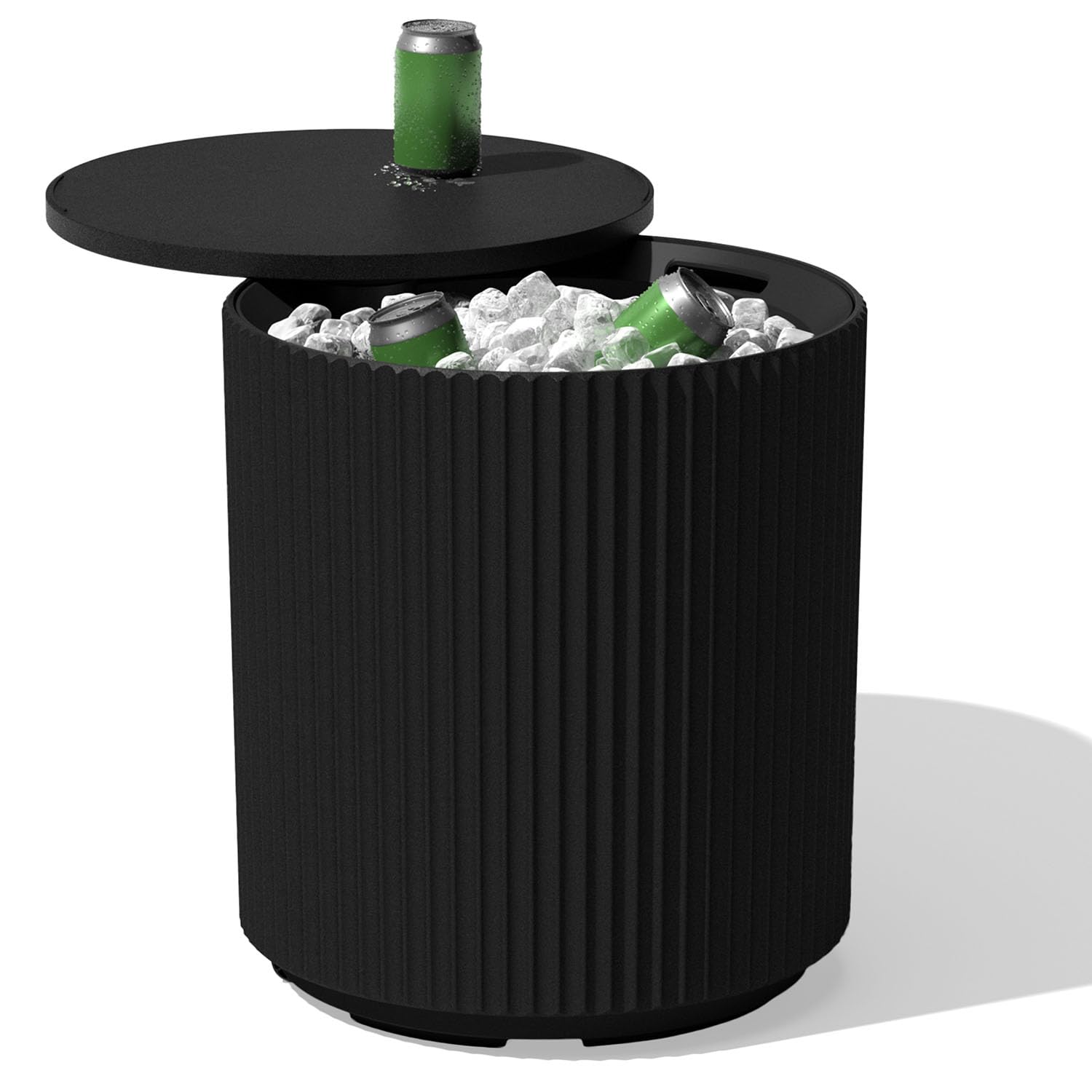 Veradek Outdoor Cooler Side Table - 2 in 1, Black, 21 inch: Black Fluted Surface