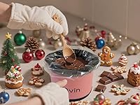 Vista 5 de Mini olla de cocción lenta 0.65qt (20oz) calentador, juego de ollas de fondue, olla de chocolate (acero inoxidable) (rosa)