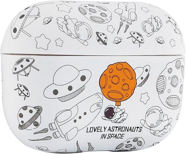 Jusy Astronaut Case Compatible with AirPods Pro 2, Cute Space Man Pattern Slim Fit Matte Silicone Cover for AirPods Pro 2nd Generation (White)
