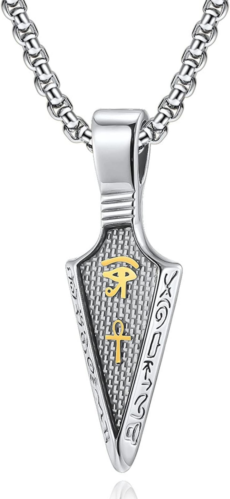Men's Spearhead with Eye of Horus Ankh Pendant Necklace Retro Egyptian Symbols Handmade Jewelry Gift for Boyfriend,Silver,45cm(18in)