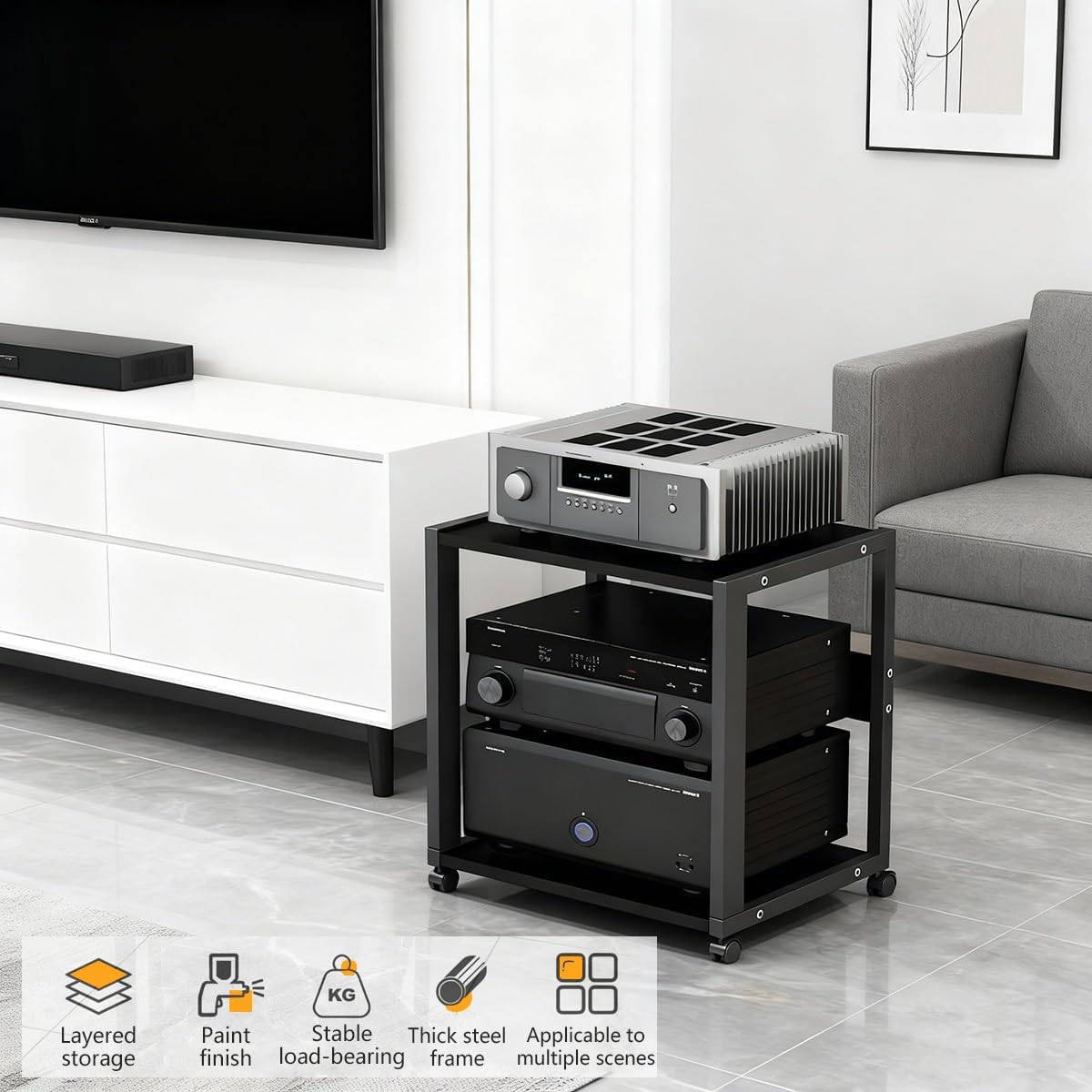 Mueble HiFi con 2/3 Niveles, Soporte Multimedia AV con Estantes Ajustables Y Ruedas, Rack Audio para Sala De Estar, Mueble para Equipo HiFi(Style 1)