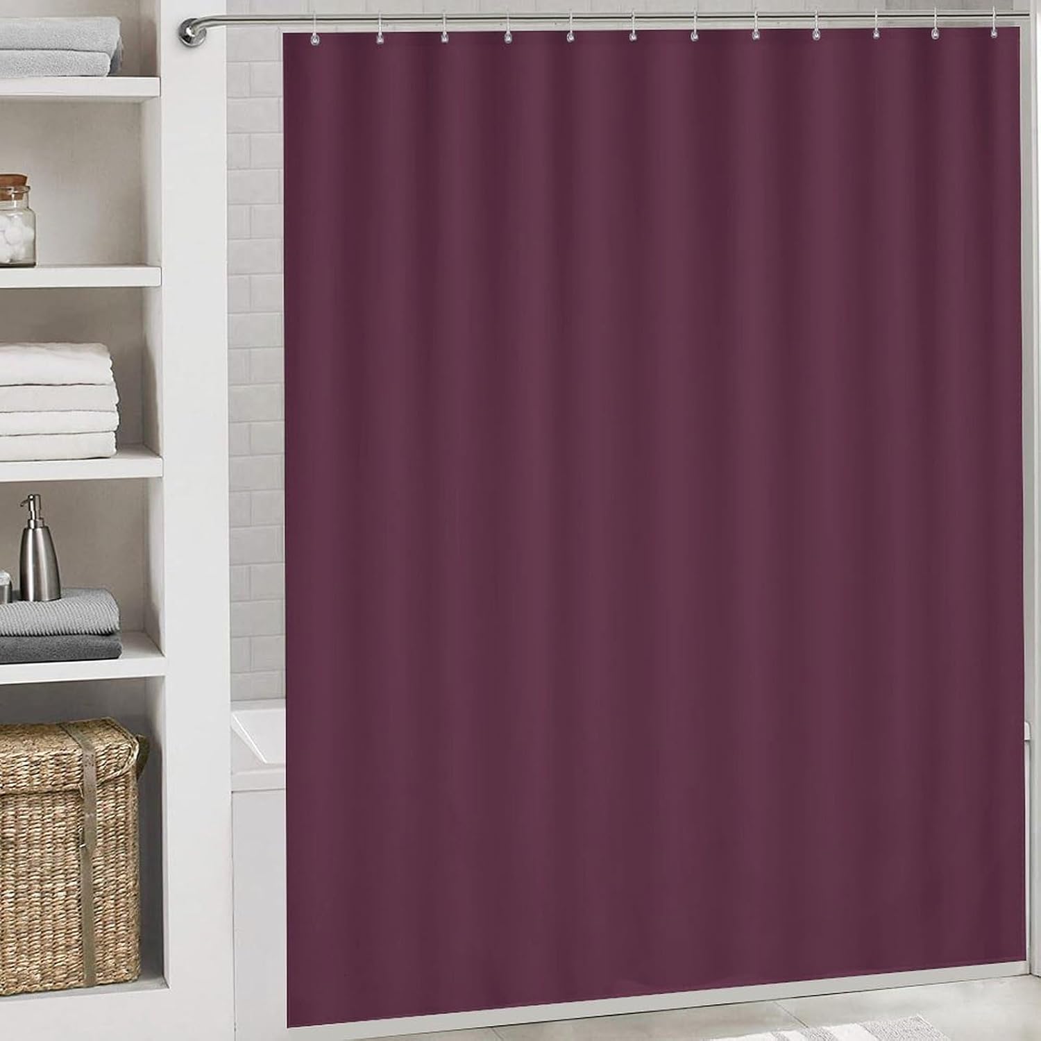 Luxury Shower Curtain Set 4 Pieces, Plum Purple Color Bathroom Sets with Bath Rug Mat, Non-Slip U Shaped Contour Rug & Toilet Lid Cover