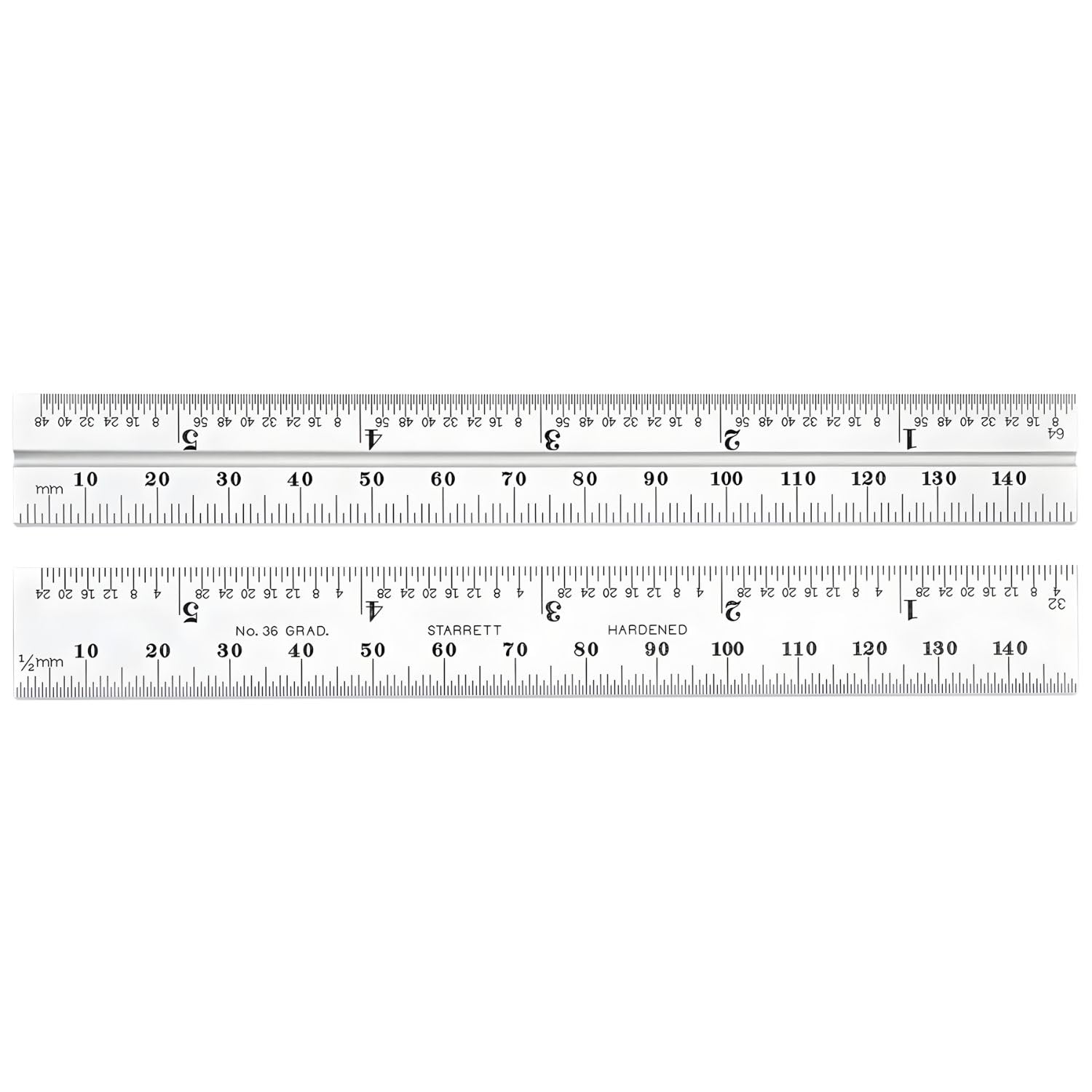 Starrett CB150-36 - Hoja cuadrada combinada con graduaciones de pulgada y milímetro, juegos y protractor biselado, 19 mm de ancho, 2 mm de grosor, 150 mm de tamaño