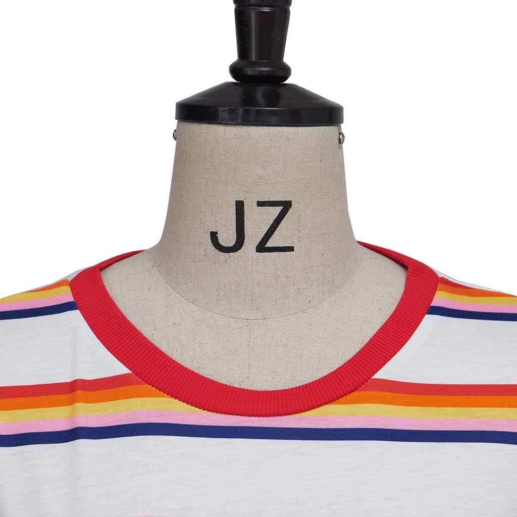 Women Rainbow T Shirt Colorful Shirt Costume Striped Shirt Top Short Sleeve - Image 6