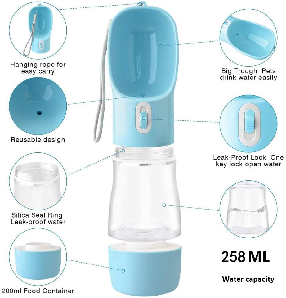 Dog Water Bottle for Walking, Portable Travel Dog Food and Drinking Bottles,Pet Water Fountain Water Cup,Leak Proof Outdoor Pets Water Feeder Dispenser for Dogs Cats Puppy Kitty